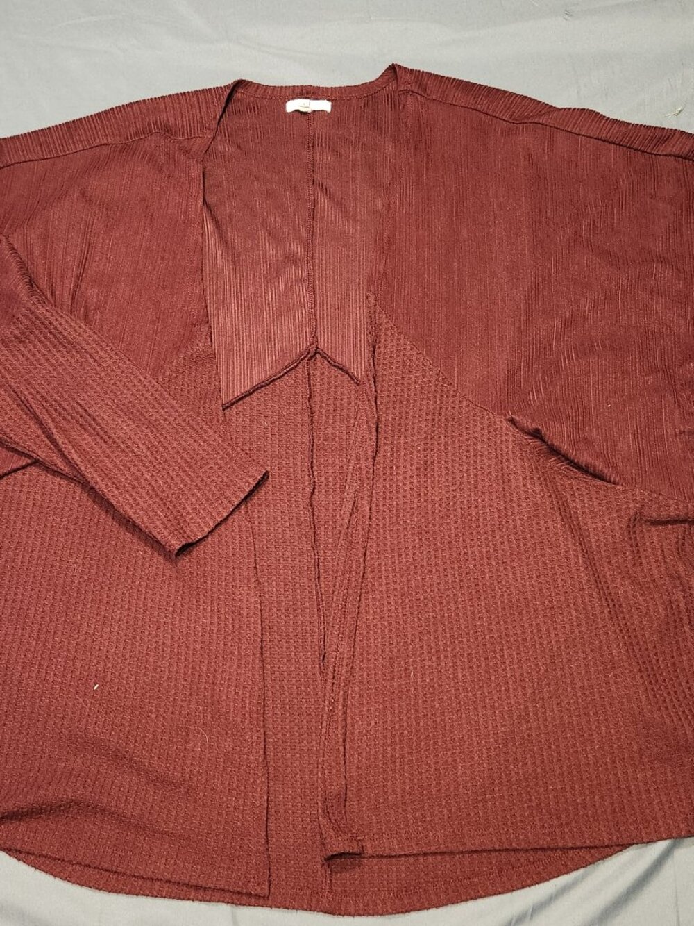 Maurices Mixed Media Ribbed Waffle Knit Cardigan Maroon Burgundy Plus Size 1X